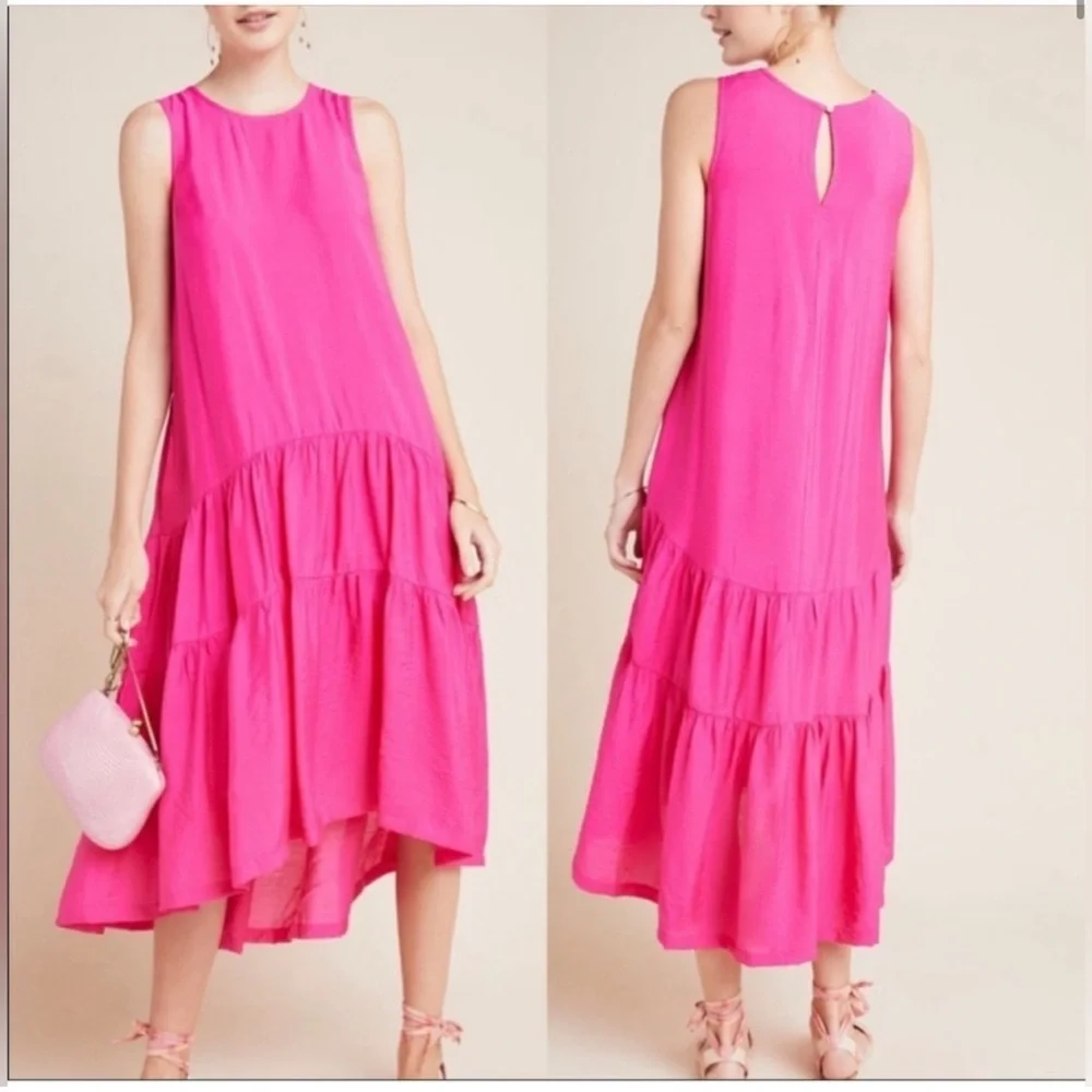 Anthropologie Maeve Marlene Tiered Dress Hot Pink - Picture 2 of 11